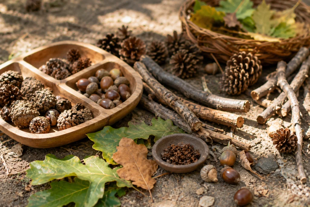 Natural loose parts for free nature crafts and activities for kids