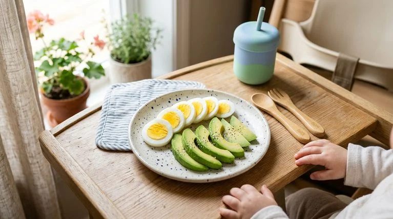 Avocado and egg combo snack for toddlers.