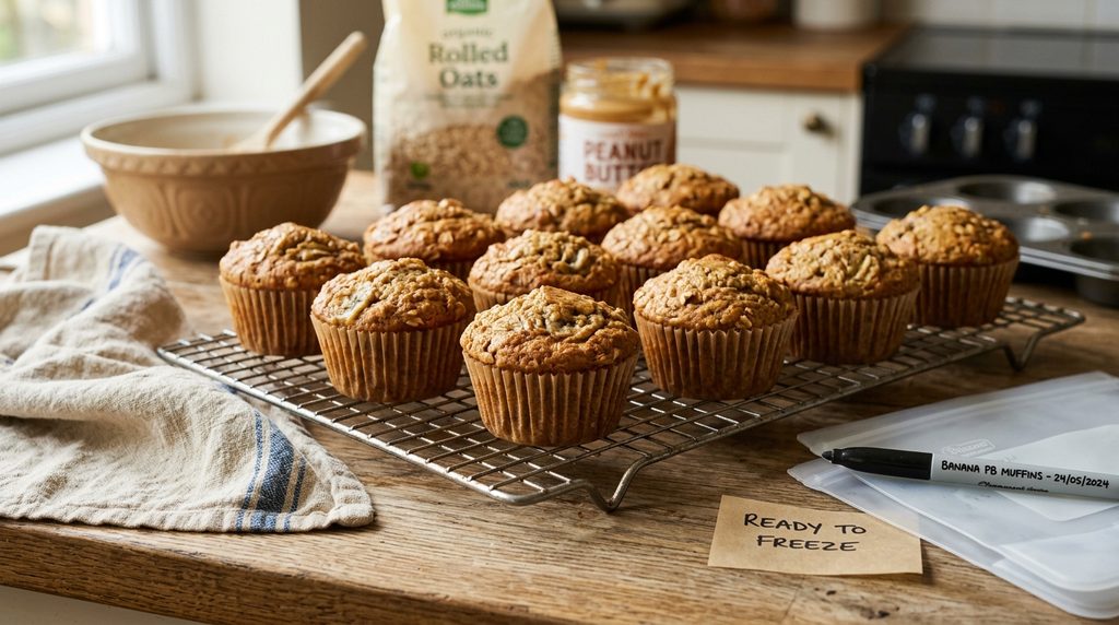 Batch of homemade toddler muffins ready to freeze for snacks.