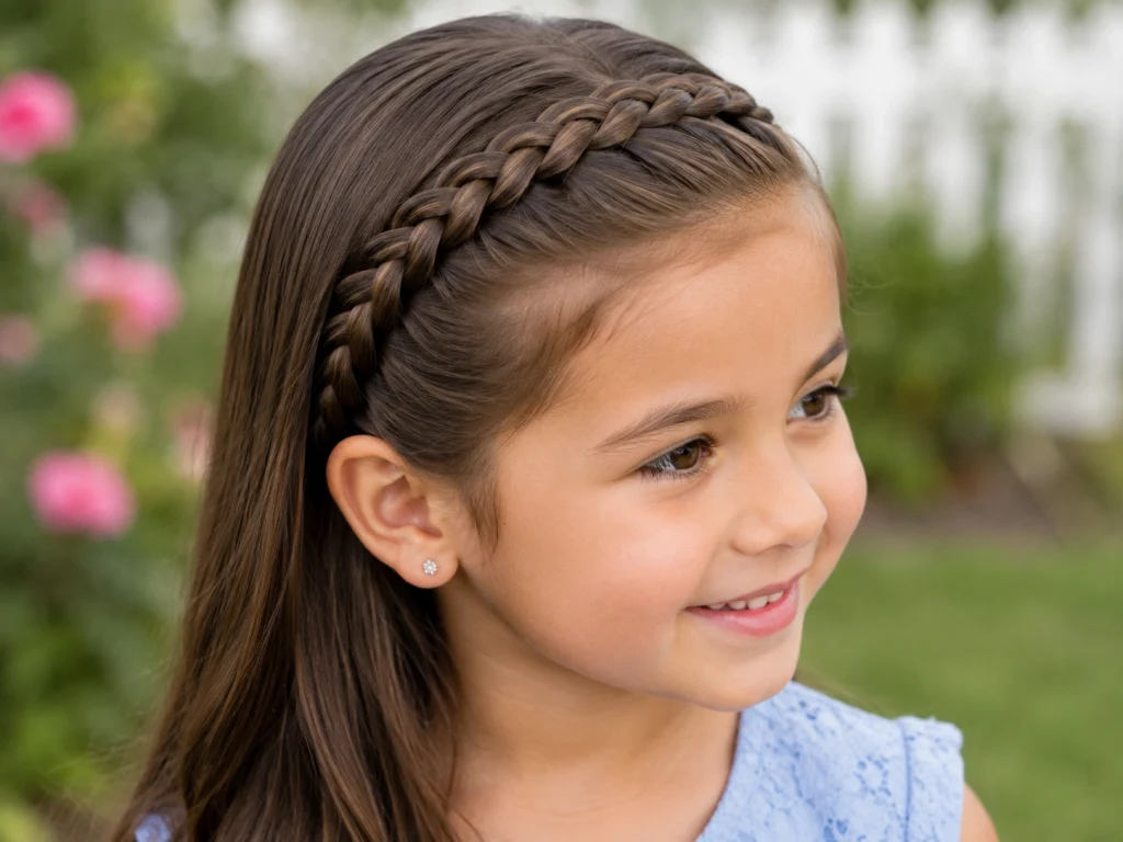 Girl with an inverted braided headband hairstyle.
