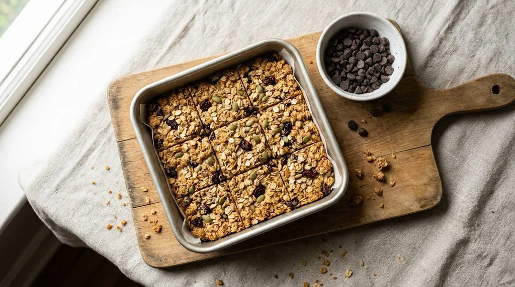Freshly cut homemade oat cluster bars, a copycat kids' snack recipe