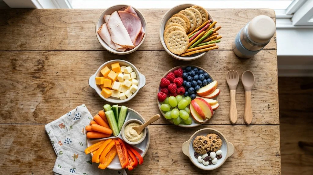 Ingredients grouped by food category for building a balanced school lunch