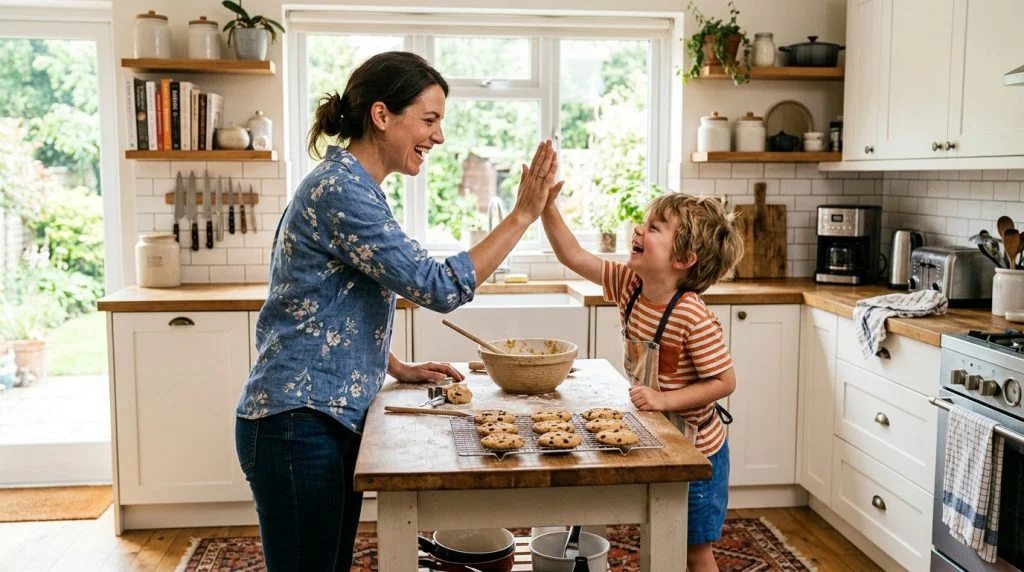 Parent praising and celebrating with their child.