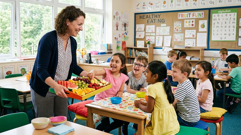 Healthy school snacks with a fruit tray for students