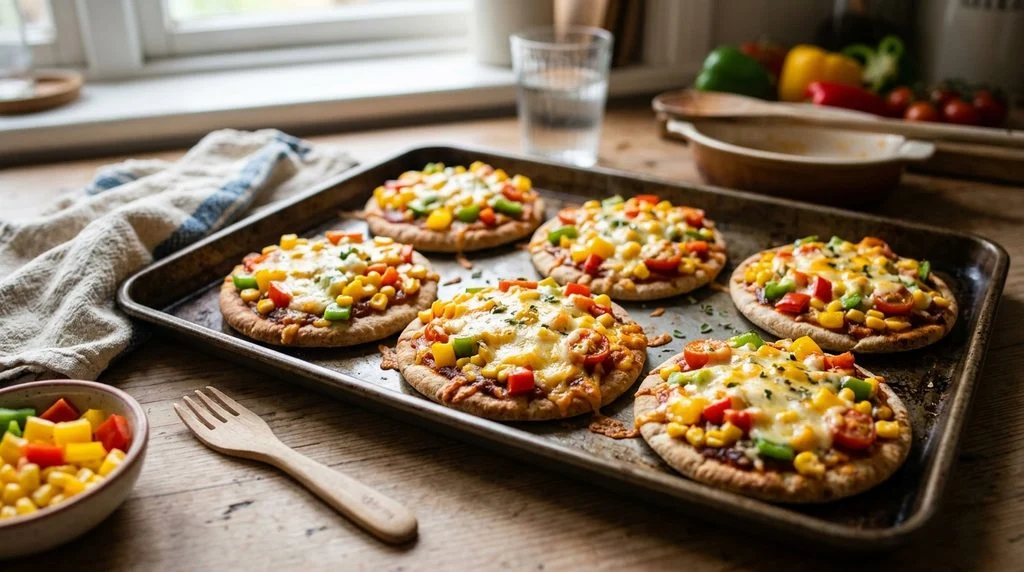 Quick mini pitta pizza snack for toddlers.