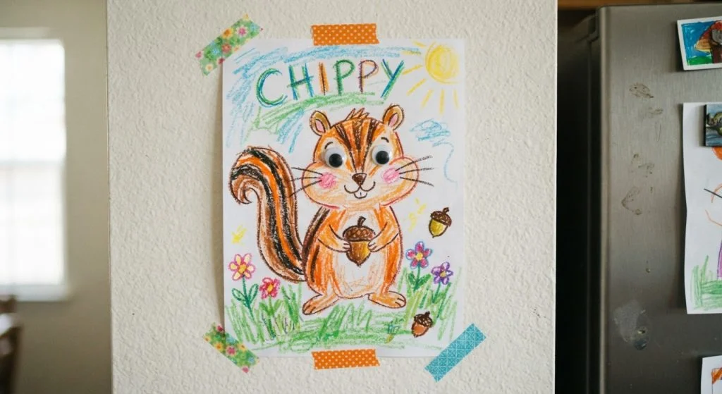 Child artwork displayed after a creative free activity for kids