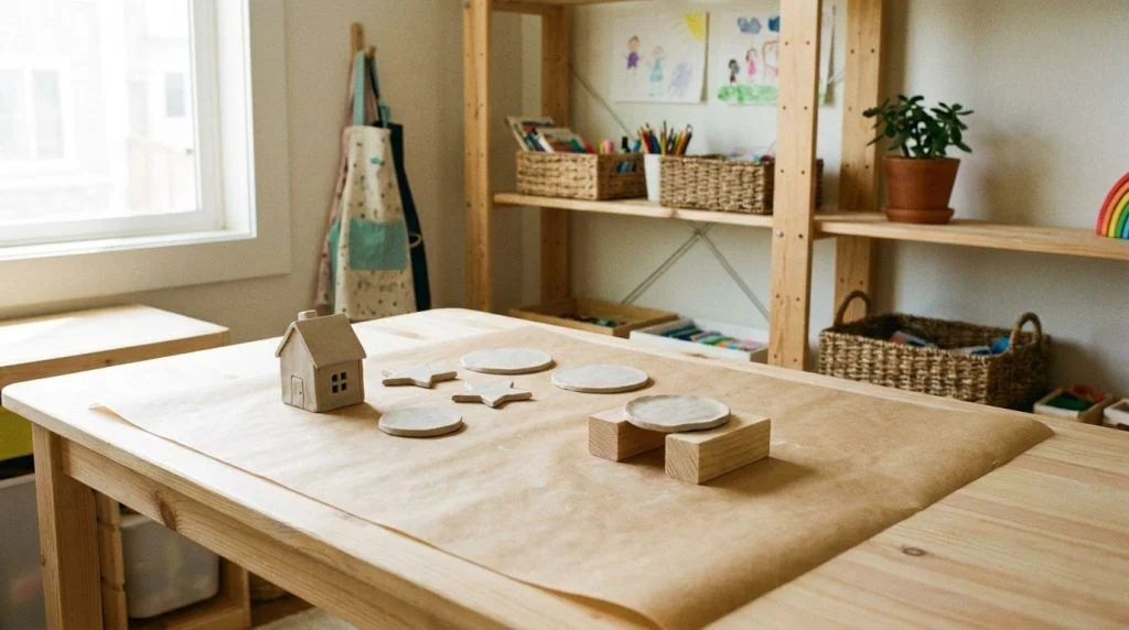 Air-dry clay pieces spaced on a flat board for even drying