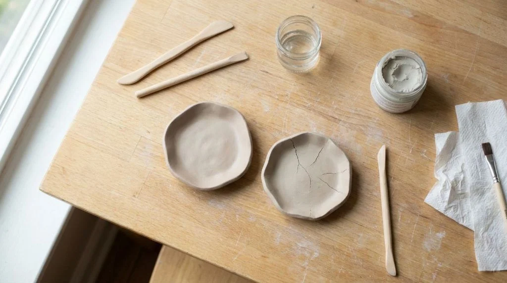 Smooth clay pieces showing how to stop air-dry clay from cracking