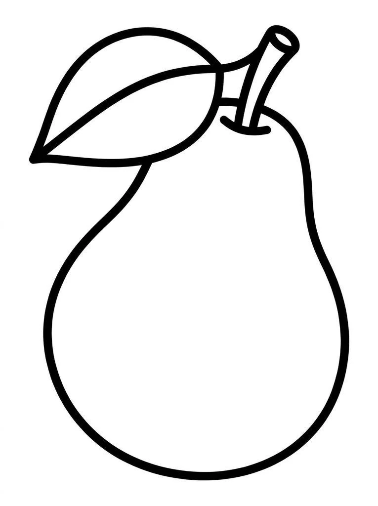 Easy pear coloring page with one large fruit and a single leaf.