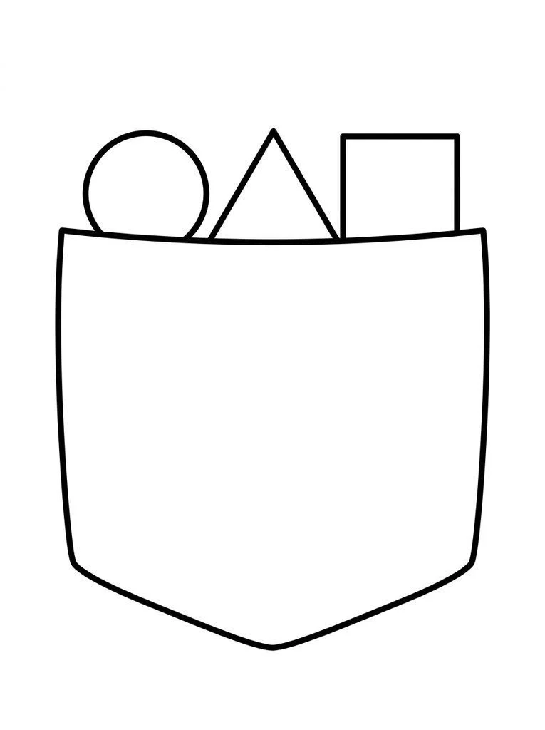 Pocket coloring page with a circle, triangle, and square peeking out.