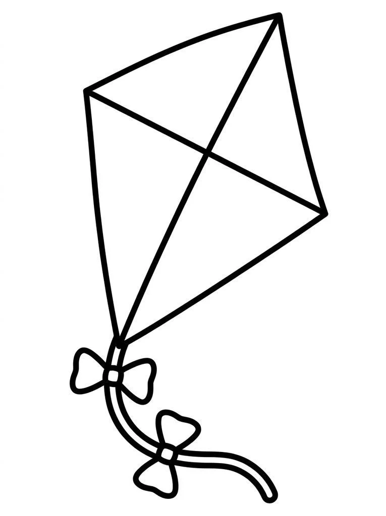 Diamond kite coloring page with four broad panels and a bow tail.