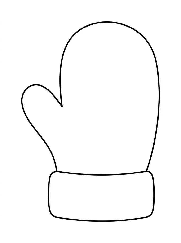 Simple mitten coloring page with a rounded thumb and wide cuff.