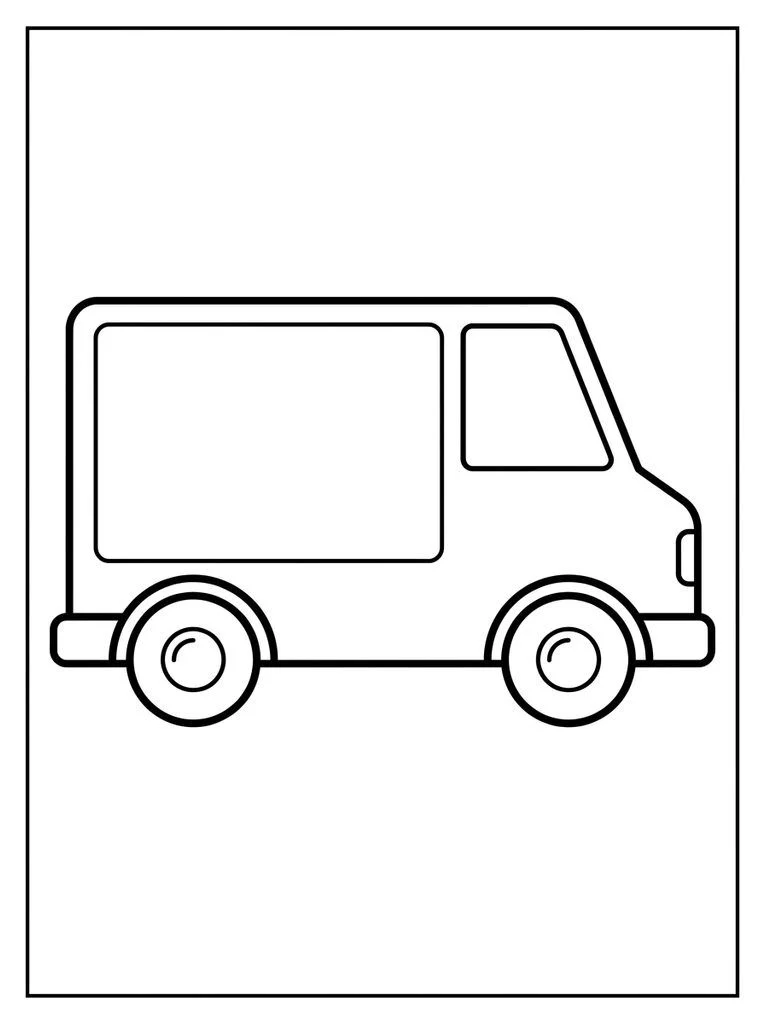 Delivery van coloring page with a large blank side panel.