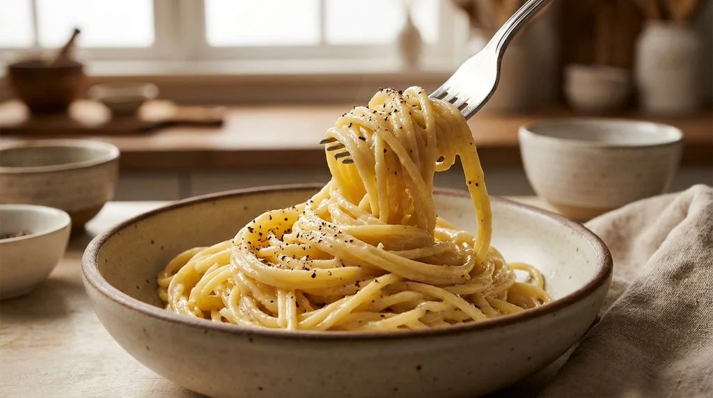 A bowl of cacio e pepe pasta, a simple kid-friendly dinner