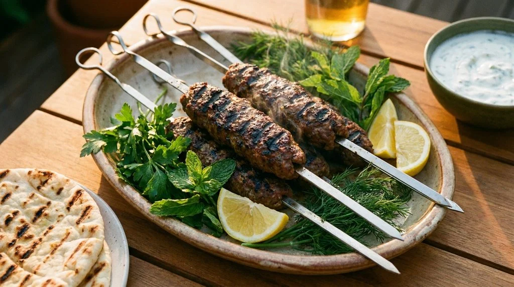 Grilled kefta kebabs on skewers, a kid-friendly weeknight dinner