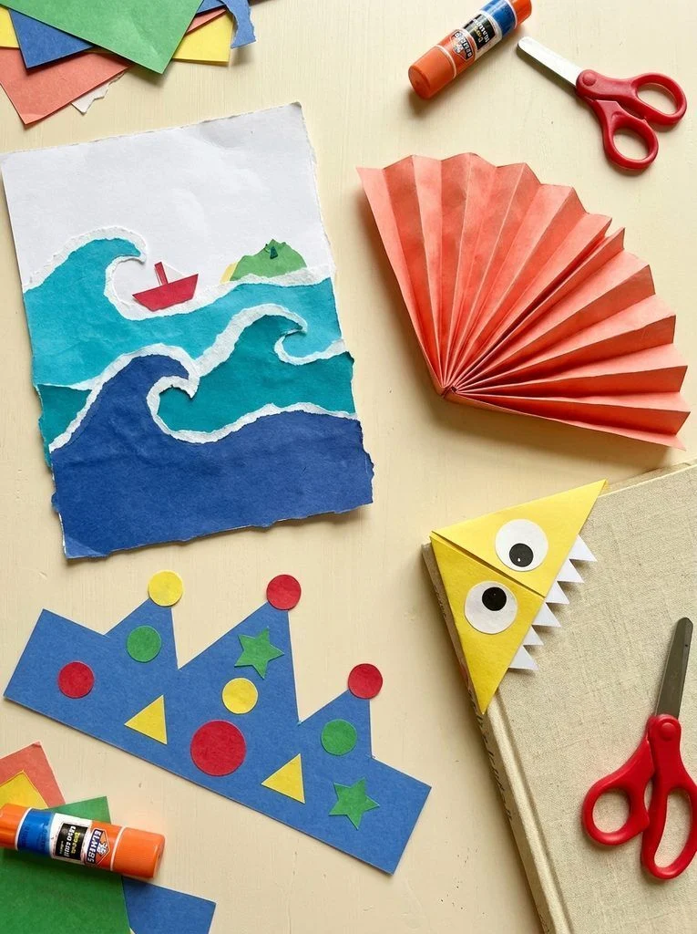 Paper crafts for kids with colorful folded and cut paper projects