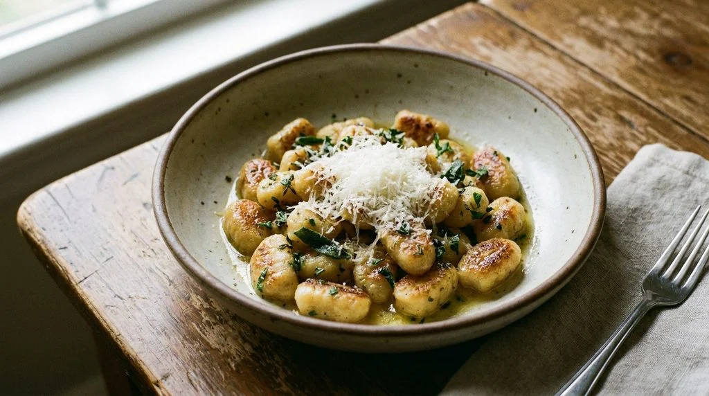 A bowl of soft potato gnocchi, a quick kid-friendly dinner